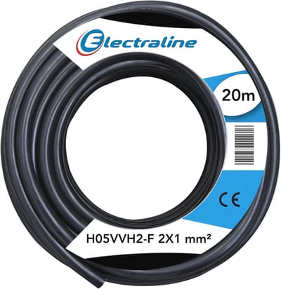 Kabelrol 20 m, 2x1 mm², Zwart - Hoofdkabel voor binnen en buiten
