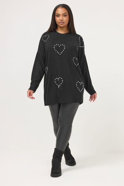Yours Zwarte Trui Met Hartjes Van Strass Size 42