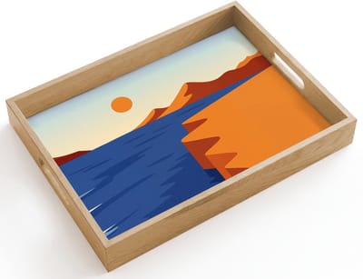 Dienblad hout 40x30 cm - Schootdienblad - Landschap - Bergen - Zon - Zee - Borrelplank rechthoek - Plateau dienbladen