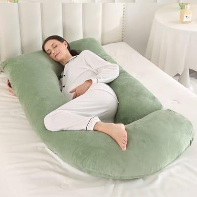 OUTARO-Zwangerschapskussen J-vormig 150x60cm – Voedingskussen – Afneembare Hoes – Comfort voor Zijslapers & Ouderen-Grasgroen