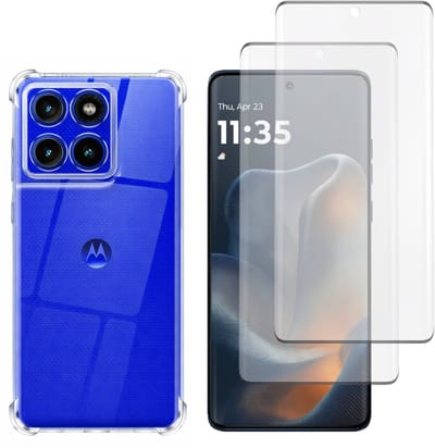 Hoesje geschikt voor Motorola Edge 60 / 60 Pro / 60s / 60 Fusion backcover Shockproof siliconen Transparant en 2 stuks Screenprotector Gehard Glas