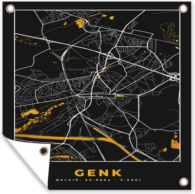 Tuin poster Stadskaart - Kaart - Genk - Plattegrond - Goud - 200x200 cm - Tuindoek