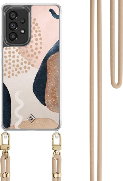 Casimoda® hoesje met koord - Geschikt voor Samsung A53 - Abstract Dots - Afneembaar koord - TPU/polycarbonaat - Bruin/beige