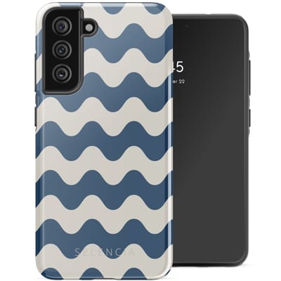 Selencia Hoesje - Geschikt voor Samsung Galaxy S21 FE - Backcover - Wave Vibes Classic Blue