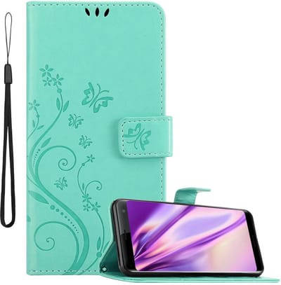 Cadorabo Hoesje geschikt voor Sony Xperia XZ3 in BLOEMEN TURKOOIS - Beschermhoes in bloemmotief met magnetische sluiting, standfunctie en kaartsleuven Book Case Cover Etui