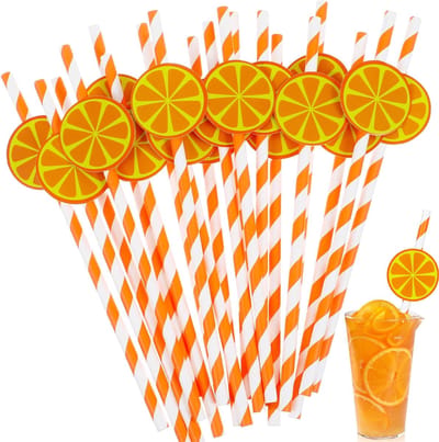 JHUBERS- Rietjes 50 stuks - Papieren Rietjes - Wegwerprietjes - Fruitthema - Decoratief Feestpapier - Stro diameter 6mm - Lengte 197mm - Drinkrietjes