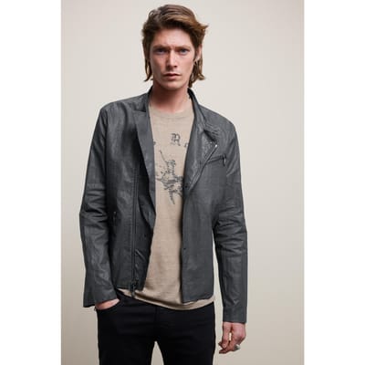 John Varvatos Slim Fit Asymmetric Snap/ Seal Grey Maat: 60 | Leren Jassen Outlet | Heren | Grijs