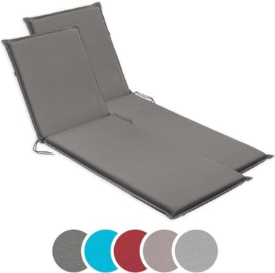 Thuys - Sunbed - Tuinligstoelkussenset - 2 comfortabele ligstoelkussens - dik, bevestigingsbanden, wasbaar - Grijs - 190cm x 58cm x 1cm