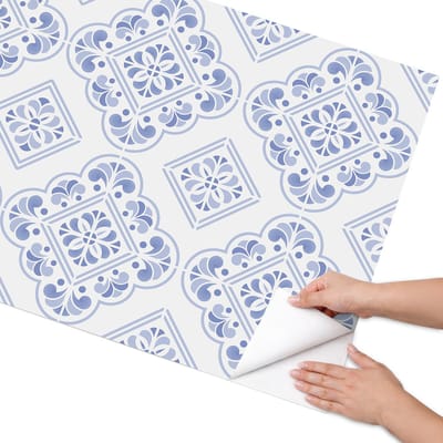 Coloray Meubel Wrap Folie - Blauw Meubelfolie - 75x150 cm - Decoratiefolie Blauw patroon - Meubel Wrap Folie - Klassiek Meubelfolie - Plakfolie Meubels - Keuken decoratie - Achtergronden en patronen