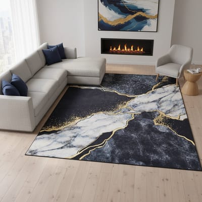 Tapiso Nora Vloerkleed Abstract Marmer Design Grijs Zwart Woonkamer Kleed Slaapkamer Antislip Vlekbestendig Onderhoudsvriendelijk Kortpolig Tapijt OEKO TEX - 80x150