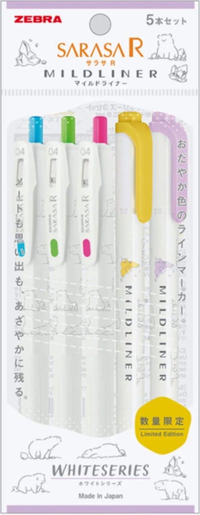 ZEBRA - JOURNALLING SET - SARASA R X MILDLINER - WHITESERIES - LIMITED EDITION SET B + Extra een Artline Mildliner