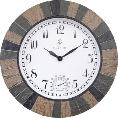 NeXtime Aster Large – Buitenklok – 43.5 cm – Polyresin – Beige – Met thermometer – Weerbestendig