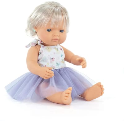 ML Poppen: POP MF&M EUROPEES MEISJE met HOORIMPLANTAAT 38cm, incl. vriendschapsarmband met stickers, met vanillegeur, waterdicht, anatomisch correct, in vinyl, in geschenkdoos. Made in Spain, 10m+