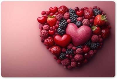 Placemats 45x30 cm - Placemat kunststof - 1 stuk - Fruit - Hartjes - Aardbeien - Frambozen - Bosbessen - Borden onderleggers - Decoratie voor op tafel - Keuken tafeldecoratie accessoires - Vinyl onderlegger - Tafelversiering