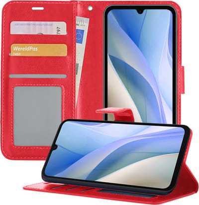 Hoesje - Geschikt voor Samsung Galaxy A15 - Luxe Bookcase - Walletcase Hoes - Portemonnee - Cover - Telefoonhoes - Rood