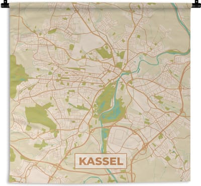 Wandkleed - Wanddoek - Plattegrond - Kassel - Vintage - Kaart - Stadskaart - 180x180 cm - Wandtapijt