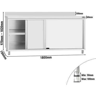 GGM Gastro Edelstahl Arbeitsschrank ECO - 1800x700mm - mit Schiebetür & Aufkantung Zilver