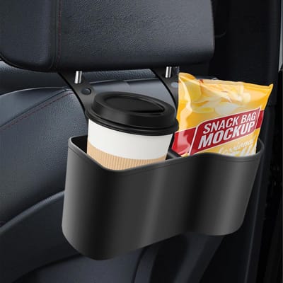 Dailygoods - Auto Kopfstützen Getränkehalter, 2-in-1 multifunctionele bekerhouder voor de achterbank, verstelbare hoofdsteun, zwart, drankorganizer voor de meeste auto's, vrachtwagens, SUV's