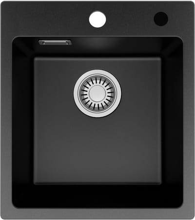 Cecipa Zwarte Kwarts Spoelbak Met Kraangat - 40×45 cm - 80% Kwarts + 20% Hars - Opbouwmontage - Onderbouw Spoelbak