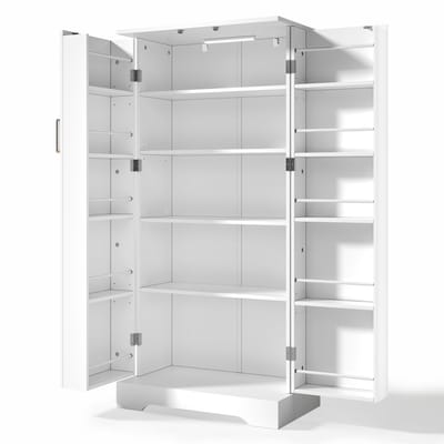 Witte multifunctionele keukenkast - Kast met dubbele deuren en opbergvakken - Keukenkast met LED sensorlamp - Voor keuken en eetkamer - 60x35x128 cm Wit