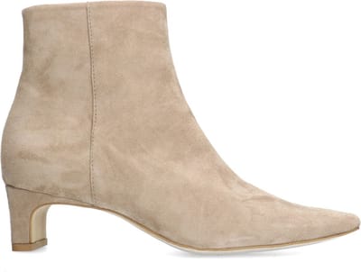 Manfield - Dames - Beige suède enkellaarsjes met hak - Maat 36