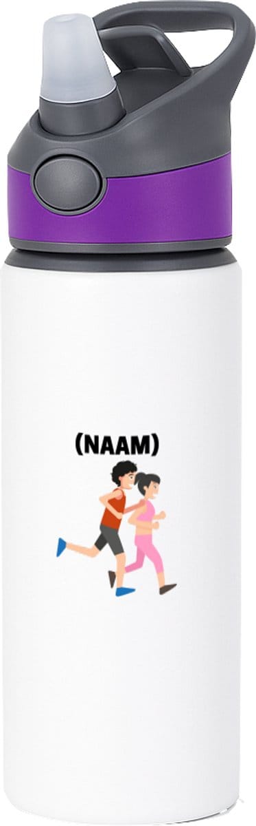 Hacebo® - Hardloop met eigen naam waterfles met rietje paars - Hardlopen - Hardloper - Sport - water fles - 650ML