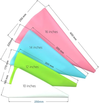 Dailygoods - Joyeee 4 stuks glazuur spuitzakken, grote spuitzakken herbruikbaar, middelgrote siliconen spuitzakken, kleine mini-spuitzak voor taarten cupcake koekjes decoratiebenodigdheden, 4 kleuren en maten 10