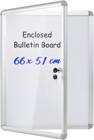 COSTWAY Vitrinekast, afsluitbaar, 66 x 51 cm, magnetische informatiedoos | Met beschrijfbare achterwand, wandmontage, posterdoos met aluminium frame, voor kantoor, school, hal