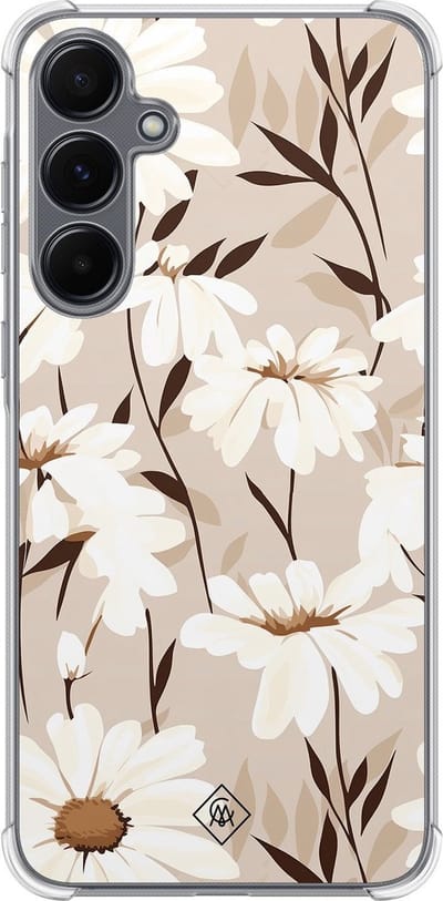 Casimoda® hoesje - Geschikt voor Samsung Galaxy A35 5G - In Bloom - Shockproof case - Extra sterk - TPU/polycarbonaat - Bruin/beige, Transparant