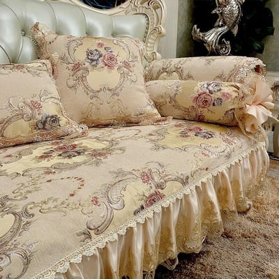 Europese luxe bankhoes antislip kant kussen woonkamer combinatie bankhoes jacquard borduurwerk hoes bankbeschermer 1pc armrest 50x60 cm brown