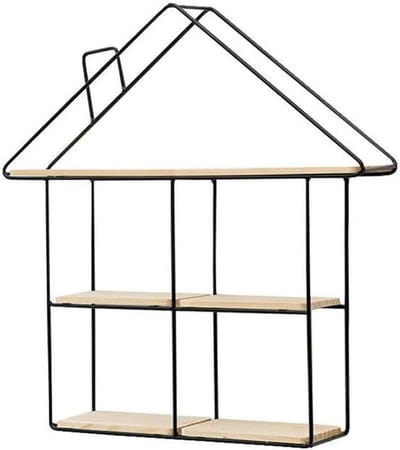 Caryota Wandrek Huis - Wanddecoratie - 3 Lagen - Zwart - 51 x 48 x 12 cm - Metaal