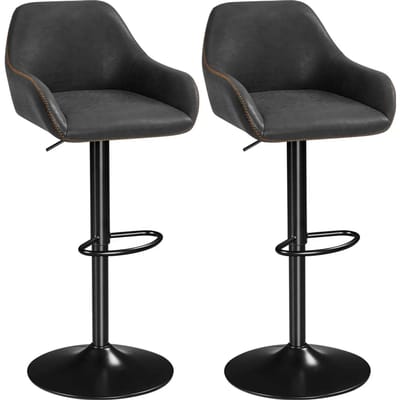 Yaheetech Barkrukken Set van 2 – Zwart Kunstleer – Verstelbaar 87,5–107,5 cm – 360° Draaibaar met Rugleuning en Voetsteun