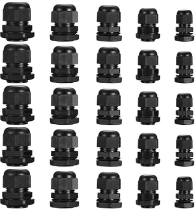 25 Pcs Cable Screw Connection Kit, Adjustable Cable Grommet, Waterproof, Nylon Cable Screw Connectors with Lock Nuts - ShopVlot