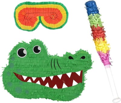 Funny Fashion - Verjaardag Pinata Krokodil van 42 cm set met stok en masker