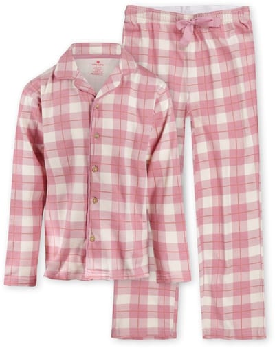 Little Label - klassieke meisjes pyjama grote roze ruit 4Y/98-104 - Zachte BIO Katoen