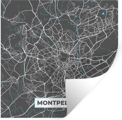 Muurstickers - Sticker Folie - Montpellier - Kaart - Plattegrond - Stadskaart - Frankrijk - 100x100 cm - Plakfolie - Muurstickers Kinderkamer - Zelfklevend Behang XXL - Zelfklevend behangpapier - Stickerfolie