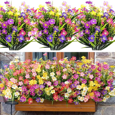 SnelShoppen - Kunstmatige Nep Madeliefje Zijde Bloemen 12 Bundels van 6 Kleuren Faux Planten voor Tuin Decoratie, Opknoping Manden, Vensterdoos, Feest