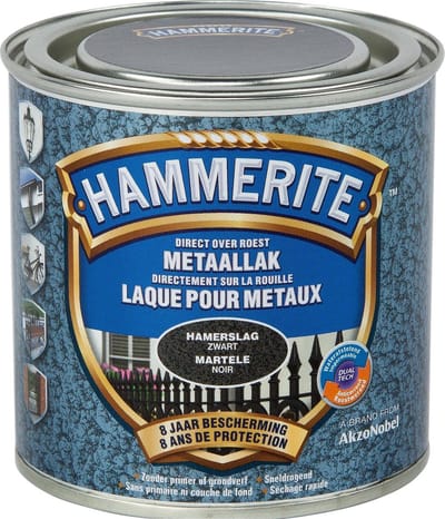 Hammerite Metaallak Hamerslag - Zwart - Zwart - 250 ml - 10 m²/l - Afwerkingslaag