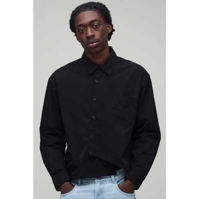 Oversized Boxy Asymmetrisch Knoopslijst Poplin Overhemd | Black | Size XS
