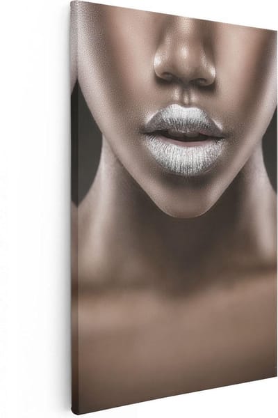 Artaza Canvas Schilderij Zwarte Vrouw - 20x30 cm - Klein - Wanddecoratie Lippen Portret - Muurdecoratie Woonkamer - Schilderijen Op Canvas