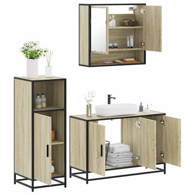 vidaXL - 3-delige - Badkamermeubelset - bewerkt - hout - sonoma - eikenkleurig