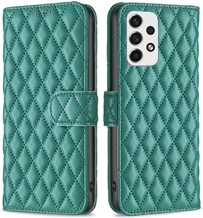 BINFEN Hoesje - Geschikt voor Samsung Galaxy A53 Hoesje - BINFEN Rhombus Book Case - Groen