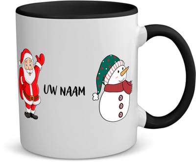 Akyol - kerst sneeuwpop en kerstman met eigen naam koffiemok - theemok - zwart - Kerstmis - kerst beker - winter - kerst - christmas - kerst cadeau - 350 ML inhoud