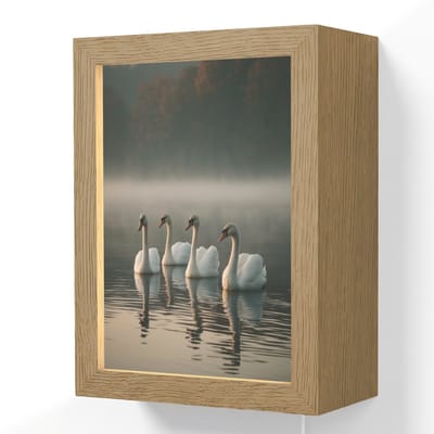 Wandlamp 15x20 cm - Oplaadbaar - Zwanen - Wit - Water - Mist - Wandlampen binnen woonkamer - Slaapkamer lamp met kabel - Decoratieve nachtlamp - Vloerlamp snoer