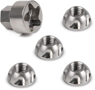 4 x M6 x 1 mm anti-diefstal moeren, roestvrijstalen veiligheidsmoeren met 1 steeksleutel voor optimale bescherming
