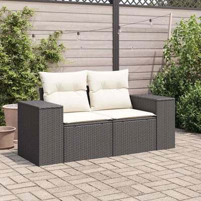 vidaXL - Tuinbank - 2-zits - met - kussens - poly - rattan - zwart