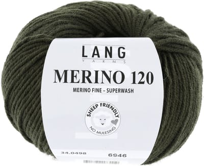 Lang Yarns Merino 120 - 498 donker olijfgroen - Merinowol Garen