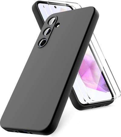 Hoesje geschikt voor Samsung Galaxy A35 hoesje zacht siliconen -met gehard glas screenprotector - 2 stuks - Arara backcover - Zwart