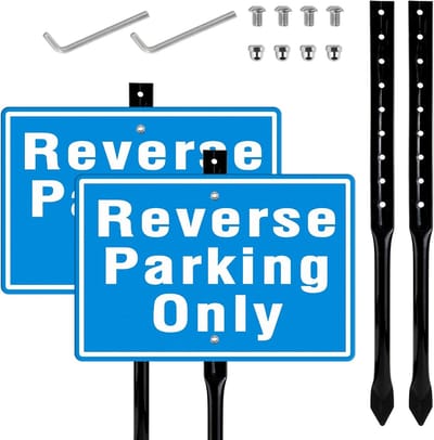 Veiligheidsbord 'Alleen Achteruit Inparkeren' met Paal - Reflecterend Aluminium)