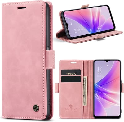 Geschikt Voor Oppo A77 5G Hoesje - Solidenz Urban Bookcase - Telefoonhoesje - Case Met Pasjeshouder - PU Leren Hoes - Draadloos Opladen - Roze